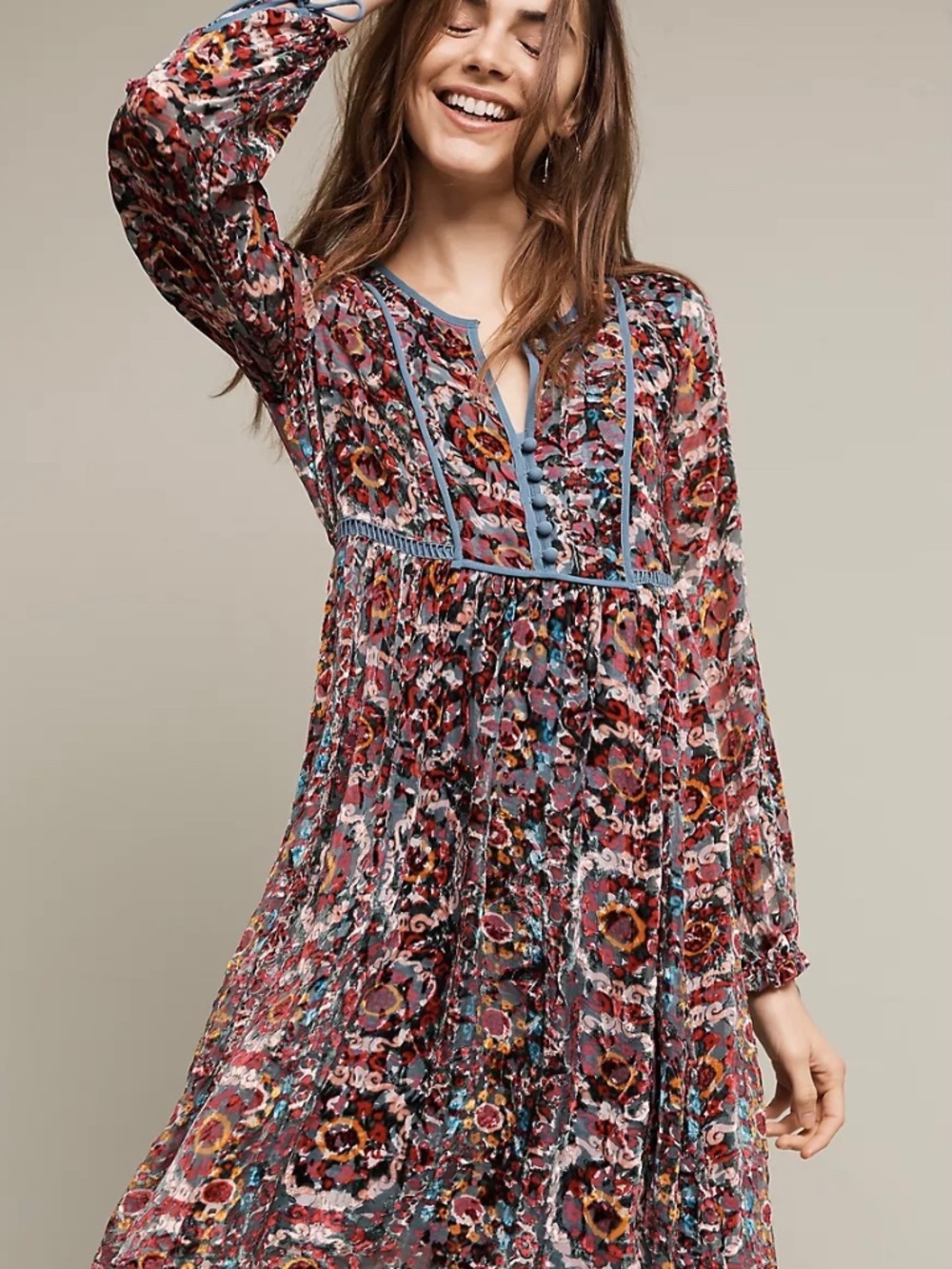 Anthropologie Abia Velvet Peasant Dress bohemian hippie chic eclectic holiday